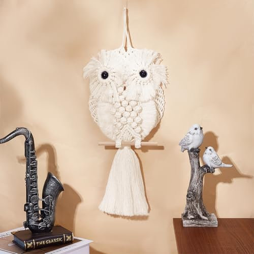 FREEBLOSS Makramee Eulen Set Für Anfänger Makramee Eule Wandbehang Weiß DIY Makramee Set Mit Anleitung Makramee Hängedekor Für Erwachsene Geschenk
