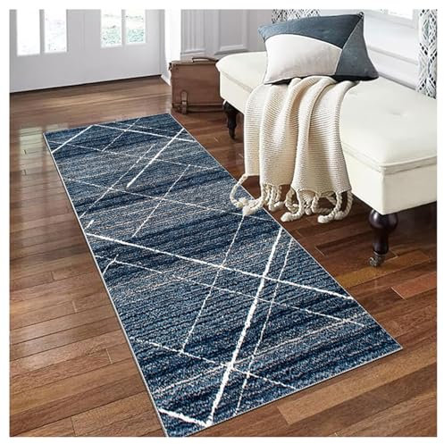 Siunwdiy Läufer Lang Flur rutschfest Teppich Küche 50x120 cm Abstrakt Dunkelblau Teppichläufer Waschbar Meterware Lang Küchenteppich Schlafzimmer Korridor, Anpassbare Größe, 40-246cm Breit