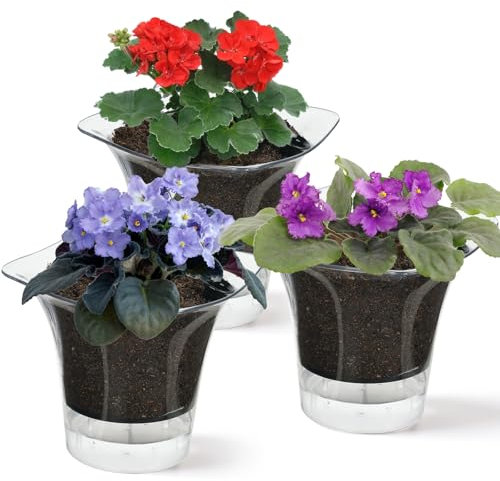 IWTTWY Paquete de 3 macetas de riego automático, macetas de orquídeas de 16,5 cm, macetas de plástico con mantenimiento de drenaje, macetas de interior para macetas de vivero para lirio de la paz