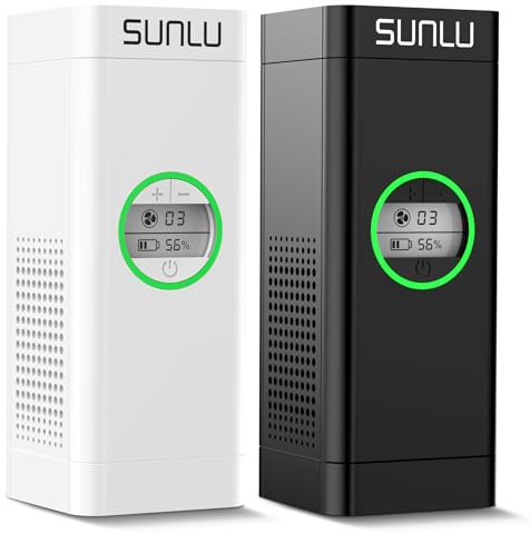 SUNLU Mini-Luftreiniger mit 2 Hochdichten Aktivkohlefiltern, Leicht, Extrem Leiser Luftreiniger, 3D Drucker Zubehör für die Meisten LCD/DLP/ 3D Drucker, 46 * 46 * 119mm, Schwarz+Weiß (2-Stück)