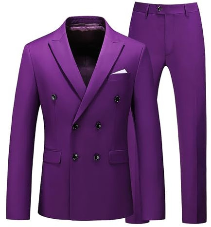Generisch Tuta da jogging da uomo estiva maschile slim fit affari tuta da sposa due pezzi tuta doppia petto superiore e inferiore in gesso vestito, Lilla, 4XL