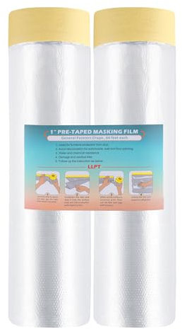 LLPT Tape and Drape Pre-Taped Masking Film | Versatile Painter's Plastic Drop Cloth for Auto Wall Furniture Painting and Spraying Protection (MFTW2702) | 270cm(Unfolded) x 20m | 2 Pack