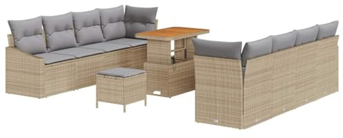 vidaXL 11-teiliges Garten-Sofa-Set mit Kissen in Beige aus Poly Rattan, hellgrau. UV-beständige Gartenmöbel, modulare Sitzgelegenheit für 6 Personen – perfekt für Terrasse, Lounge, Patio und Garten.