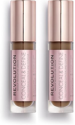 Revolution Conceal & Define Concealer, Lightweight, Long-Lasting, Full Coverage Face Makeup, C16, 4g (Pack of 2)