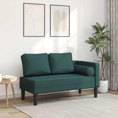 Teenpull Chaiselongue Recamiere mit Kissen dunkelgrün Stoff, 116,5 x 62 x 57,5 cm, komfortable Polsterliege mit Rückenlehne und Holzrahmen für Wohnzimmer, Leseecke, Schlafzimmer