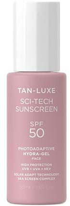 Tan-Luxe Photo-Adaptive Face Gel SPF 50 50ml – Ultra-Lightweight Water-Based Sunscreen with Blue Light Defense, Collagen Support & Sea-Screen Complex – Non-Greasy, Hydrating