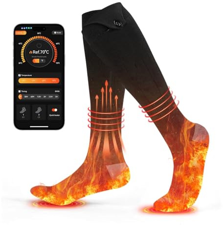 Beheizte Socken—Heated Socks Wiederaufladbare Beheizte Socken,Outdoor Foot Warmers mit 5000mAh*2 Akku, Winter Warme Socken, APP-Steuerung, Waschbar Socken Beheizbar Herren Damen für Camping Jagd