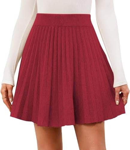 Genfien Röcke für Damen A Linie Hohe Taille Strick Minirock | Plisseerock,Elastischer Bund,Winterlicher,Elegant