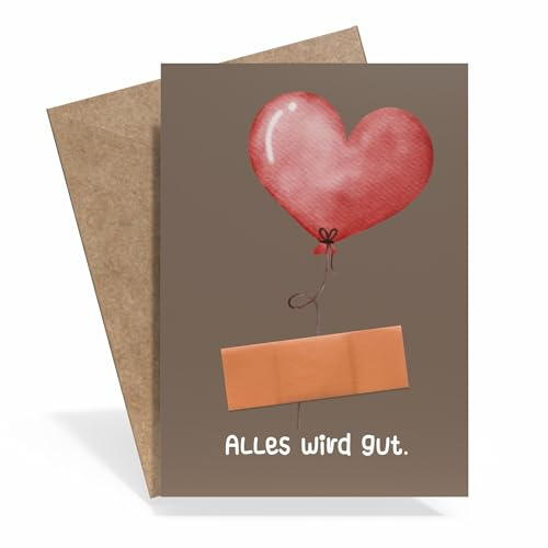 Gute Besserung Karte, süße DIN A6 - Alles wird gut - Genesungskarte | Mit echtem Pflaster und Kuvert, Genesungsgeschenk, Liebeskummer, Aufmunterung, Mutmacher Geschenk