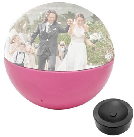 Lawnoval Boule vidéo en cristal Wi-Fi personnalisée de 7 cm avec lumières LED pour anniversaires, mariages, noir et rose
