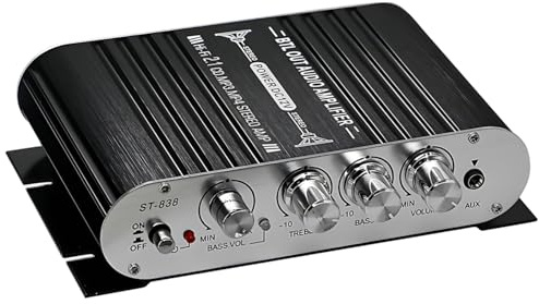 Hifi 2.1 Channel Subwoofer Amplifier, Compact Digital Power Speaker System With Treble/Bass Control, And Aux Inputs, Silver/Black Finish