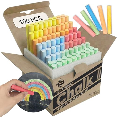ZENO Craies pour Tableau - Multicolores - Lot de 100 - Sans Poussière | Non Toxiques, Adaptées aux Enfants et en Classe, Trace Nette qui s'Efface Facilement sans Rayures - Multicolores, Lot de 100