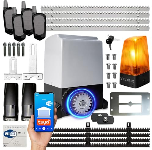 TECHGLOBE -Schiebetorantrieb Set 1500kg – Elektrischer Torantrieb für Schiebetore – WIFI + LED Lampe + 4 Fernbedienungen – Schiebetor Motor Komplettset für Einfahrtstor