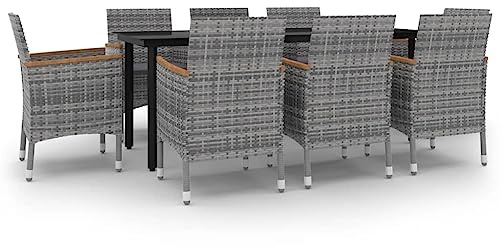 HFXHIJXQ Juego de muebles de jardín con cojines y mesa de cristal de 200 x 100 cm y 8 sillas de comedor, juego de muebles de jardín para terraza y balcón, color gris