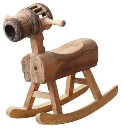 Gitohoni Kinder Schaukelstuhl Schaukelpferd Hocker Sitzbank Holzsitz aus Massivholz mit Klassischer Holzmaserung für Ruhiges Schaukeln Beim Spielen Lesen Und