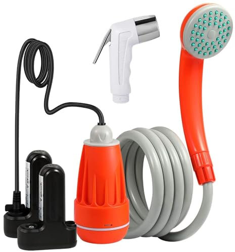 KEDSUM Portable Camping Shower, Camping Shower Pump with Dual Detachable USB Rechargeable Batteries, Portable Outdoor Shower Head for Camping, Hiking, Traveling
