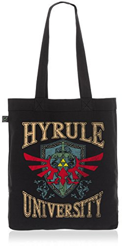 style3 University of Hyrule Biobaumwolle Beutel Jutebeutel Tasche Tote Bag, Farbe:Schwarz