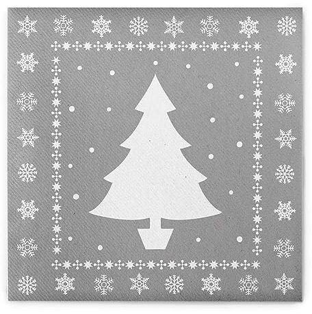 Sovie HOME Serviette WHITE TREE in Silber aus Linclass® Airlaid, Einweg Weihnachtsserviette stoffähnlich, Weihnachten Tannenbaum Schneeflocken, 40x40 cm,12 Stück