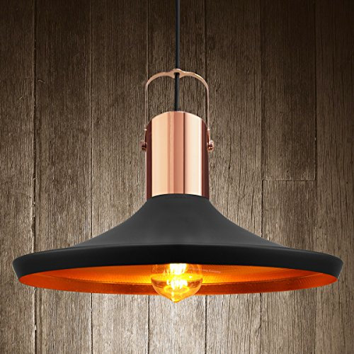 Long Life Lamp Company Industrial Pendant Light Black Metal Ceiling Light Shade Retro Gold Finish Inner Lining M0031