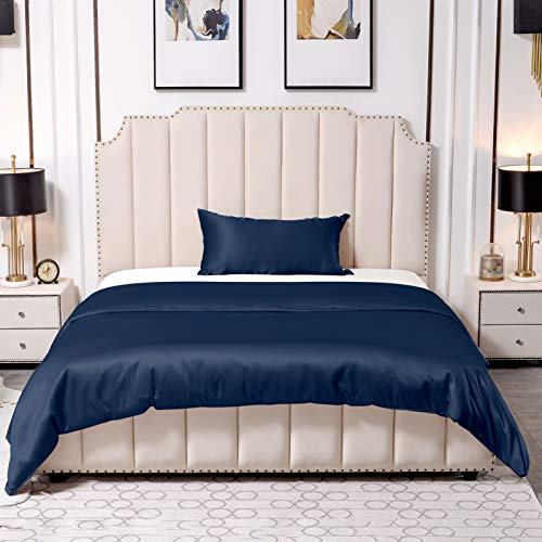 THXSILK 25 Momme Seidenbettwäsche Set 2 teilig, Bettbezug 155 x 220 cm und 40 x 80 cm Kissenbezüge, Hypoallergen Maulbeerseide Bettwäsche Set, Ultra Weich und Glatt, Marineblau