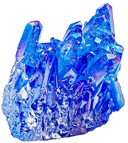 KYEYGWO Natürlicher Bergkristall Titan Beschichtet Kristall Quarz Cluster Specimen Edelstein Figur Dekoration, Unregelmäßige Naturstück Heilung Reiki Stein Deko, Königsblau