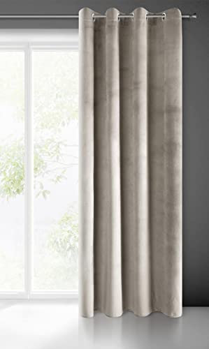 Eurofirany PIERRE Samt Vorhang mit Ösen -1 Stk. Velvet Einfarbig Gardine 200g/m², Samtvorhang für Wohnzimmer Schlafzimmer, 140x250 cm, Beige