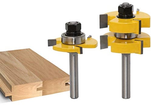 APLUS 2 teilig Groove und Tongue Zunge und Nut Set 6,35 mm Router Bit Set Oberfräser Holzbearbeitung Fräsen Holzschneider Werkzeug für Graviermaschine Trimmmaschine (Ø = 1/4'')