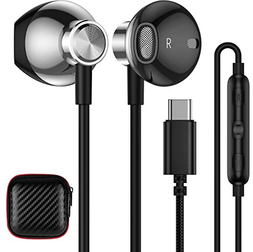 Cuffie USB C per iPhone 16e 15 Pro Max,Auricolari USB C con cavo HiFi Stereo con Microfono Semi In Ear Cuffie per Samsung Galaxy A16 A34 S25 A55 A56 S24 FE A36 A53 Z Flip6 Pixel 9 8 OnePlus 13 12R 11