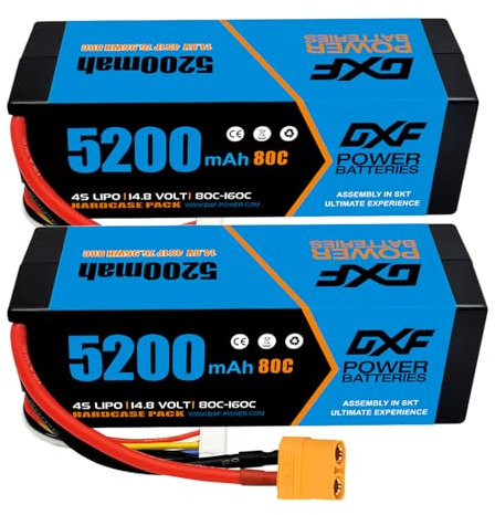 DXF 2 Packungen lipo 4s akku – 5200mah, 80c entladung, xt90 stecker, 4s lipo akku ideal für 1/8 & 1/10 Autos von losi, hpi, associated & mehr – 4s lipo leistungsstark und zuverlässig