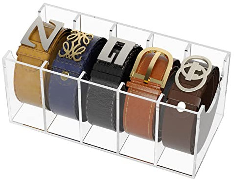 FEMELI Gürtel-Organizer, Acryl, 5 Fächer, Behälter, Aufbewahrungshalter, transparente Vitrine für Schrank, Krawatte und Fliege