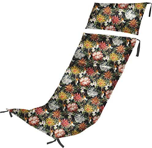 Ferocity Bunte Blumen Holz-Liegestuhl Auflage für Klappbar Klappliegestuhl Wasserabweisende Polster Hochwertiges Polyester Kissen mit Watte in der Farbe Bunte Blumen [145]