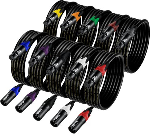 EBXYA Cable XLR XLR a XLR Cable de micrófono 2M Paquete de 10 Cable de altavoz XLR balanceado de 3 pines, macho a hembra Cable de micrófono multicolor para mezclador de micrófono