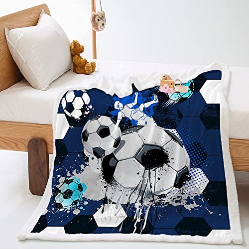 Highdi Wohndecke Flauschige Kuscheldecke Zweiseitige Fleece Decke mit 3D-Sportdruck, Weiche Warm Fleecedecke als Sofaüberwurf, Tagesdecke, Wohnzimmerdecke (150x200cm,Fußball)