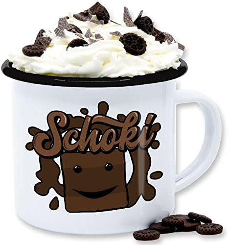 Emaille Tasse Blechtasse - Karneval Fasching - Tassen - Milky & Schoki Schokolade - 300 ml - Weiß Schwarz - fasching- chocolate becher carnevale karnevals milch und faschings verkleidet carnival