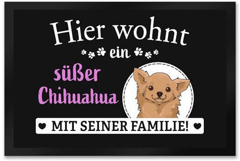 speecheese Hier wohnt EIN Chihuahua mit Seiner Familie Fußmatte XXL in 50x75 cm eine originelle Türmatte als lustige Dekoration am Eingang für Hundebesitzer und Familie mit Hund die ihren