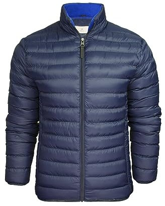 Xact Men's Insulated Funnel Neck Quilted Puffer Jacket, Soft Fleece-Lined Collar, Front Zipped Hand Pockets (Sky Captain Navy) XL