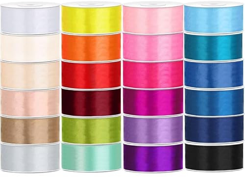 24 bunte Farben Satin Geschenkband 25m lang 25mm breit bunt