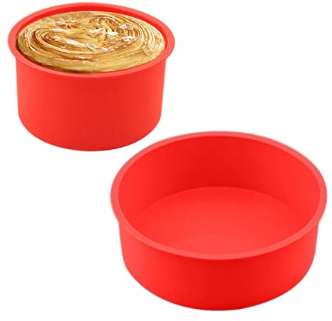 PFLYPF 2 moldes para tartas rojos (4 pulgadas, 6 pulgadas) redondos de silicona para tartas, moldes para hornear para tartas, moldes antiadherentes, adecuados para hornear pasteles
