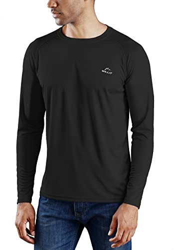 WILLIT Rashguard T-shirt fonctionnel à manches longues pour homme, pour la natation, le surf, la pêche, la randonnée, respirant, séchage rapide, protection solaire, Noir , XL