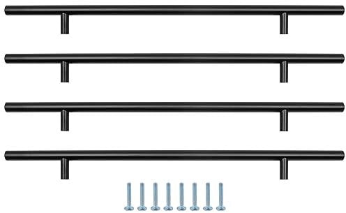 ZONADAH 4 Pack Matt Black Cupboard Handles 256mm Hole Center T Bar, Stainless Steel Drawer Pulls, 150mm Length Kitchen Cabinet Handle for Bedroom Wardrobe Door
