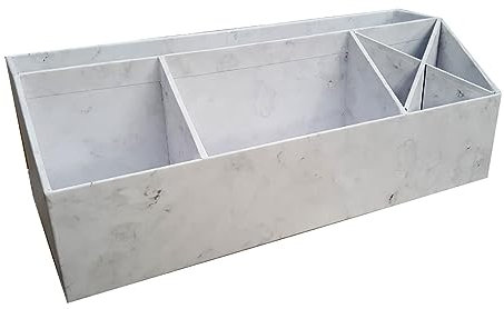 BIGSO BOX OF SWEDEN ELISA Schreibtisch Organizer mit 4 Fächern – Ordnungssystem für Zettel, Büroklammern, Stifte usw. – Sortierkasten aus Faserplatte und Papier in Leinenoptik – Marmor