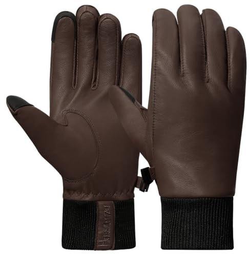 Harssidanzar Herren Lederhandschuhe mit Fleece gefüttert für kaltes Wetter, Winter Warm Goatskin Touchscreen Handschuhe HM002EU,Braun, Größe L