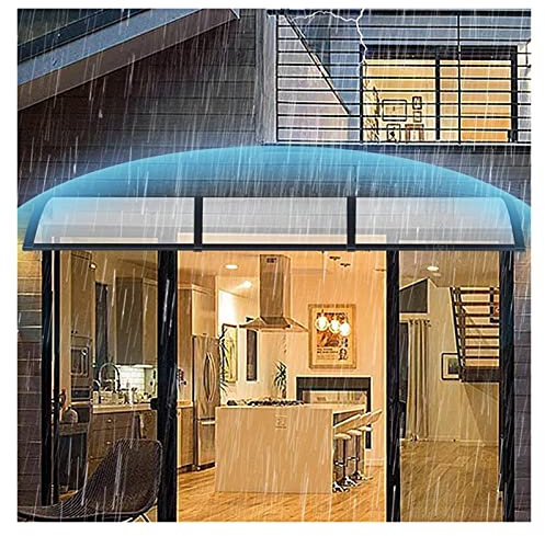 Outdoor Door Canopy, Patio Porch Awning Shelter Silent Noise Reduction In Rainy Days Roofing Canopies UV Protection Polycarbonate Cover Mechanics Arched Design (Clear 60x300cm)