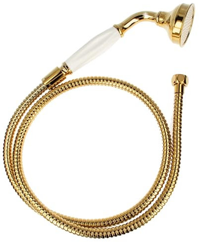 tecuro Nostalgie - Handbrause Ø 65 mm, 1-strahlig, mit 125 cm Metallbrauseschlauch vergoldet