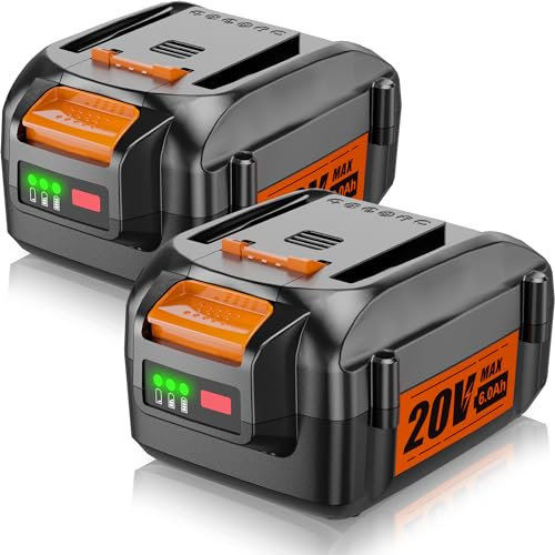 Supowill Lot de 2 batteries de rechange 20 V 6,0 Ah pour Worx 20 V PowerShare 20 V pour WA3520 WA3525 WA3575 WA3578 WG151s WG155s WG251s WG255s WG540s WG545s WG890 WG890 WG890 1