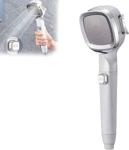 Adjustable 4-Mode Handheld Pressurized Shower Head with Pause Switch,Anti-Clog Nozzles High Pressure Shower Head with Filter,Powerful Flow Wash to Clean Tub (White)