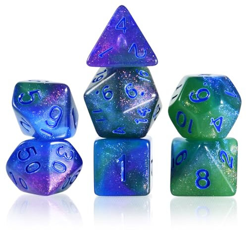 FLASHOWL W20 DND Würfel Leuchtendes polyedrisches Würfelset RPG d4 d6 d8 d10 d12 d20 d% für Dungeons and Dragons 7-teiliges Spielwürfelset 3 Farben