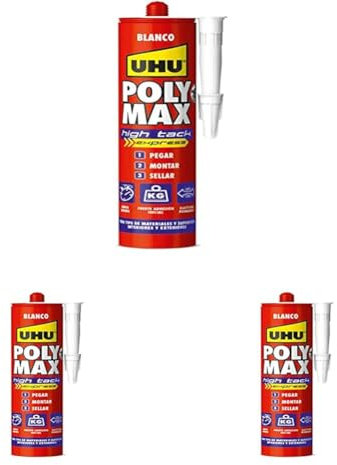 UHU Poly Max High Tack Express, Sellador y Adhesivo de Montaje Extrafuerte, Blanco-425g (Paquete de 3)