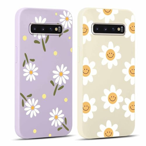 Yoedge 2 Stück HandyHülle für Samsung Galaxy S10 Plus Hülle 6,4, Mädchen Schutzhülle Blumen Muster Aesthetic Design,Frauen Geschenk Weich Silikon Stoßfest Cover Case für Samsung S10 Plus, Lila Blume