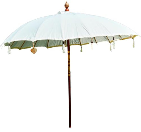 EME Sombrilla Balinesa de 180cm fabricada a mano en madera tropical, férulas de bambú y algodón. Sombrilla de terraza ideal para Restaurantes, Bares y Eventos.